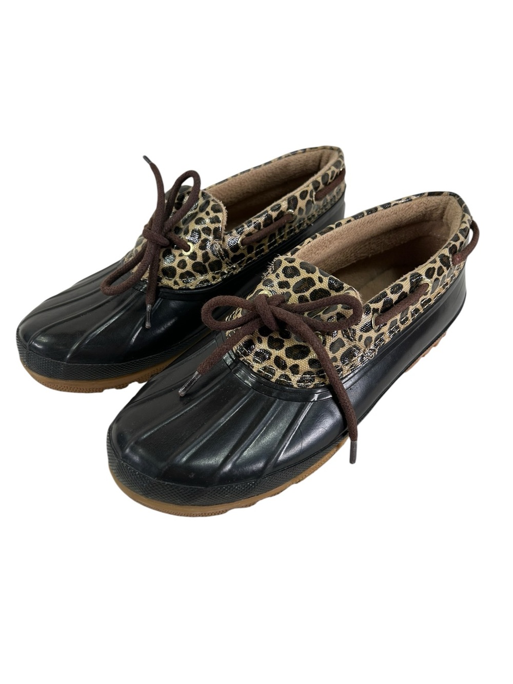 Sperry Top-Sider Leopard Duck Shoes Women’s 9 Black Gold Waterproof Rain Shoes
